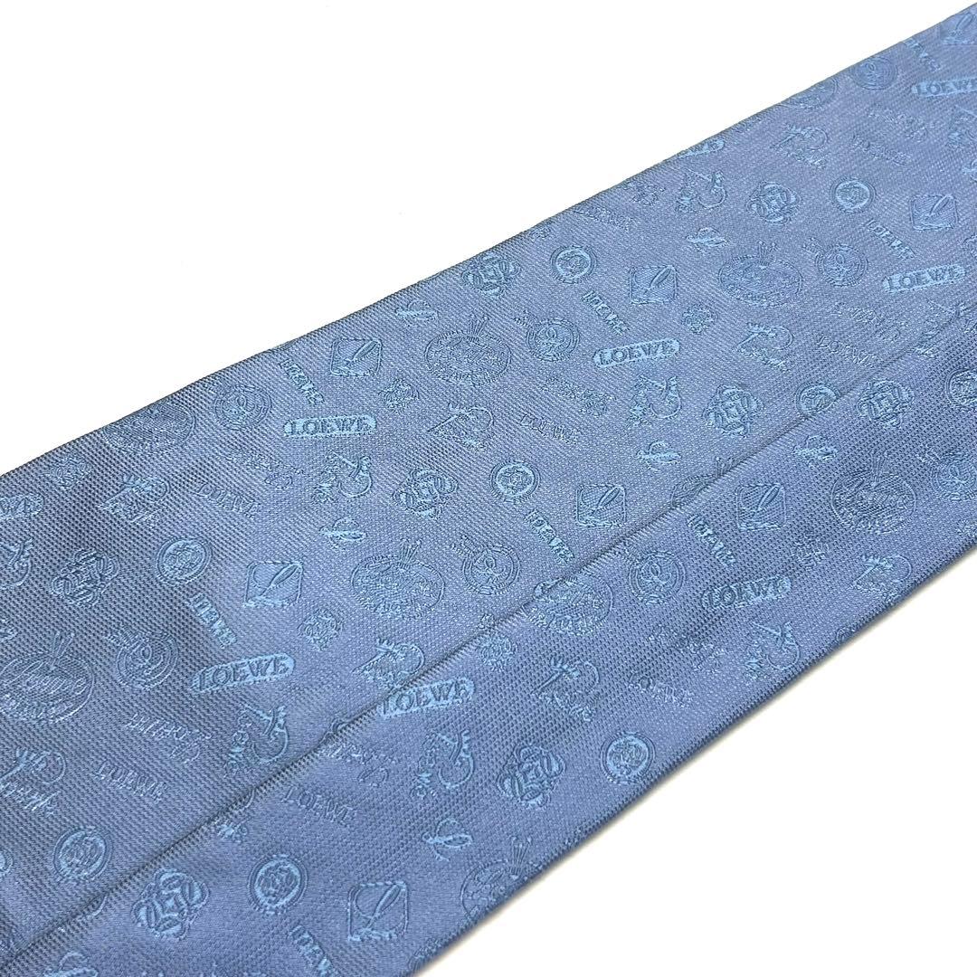 【未使用に近い✨】ロエベ ネクタイ ライトブルー ロゴ アナグラム 生地 高級
