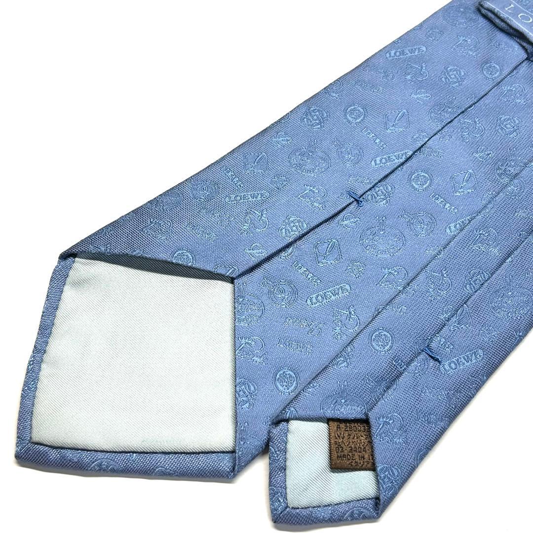 【未使用に近い✨】ロエベ ネクタイ ライトブルー ロゴ アナグラム 生地 高級