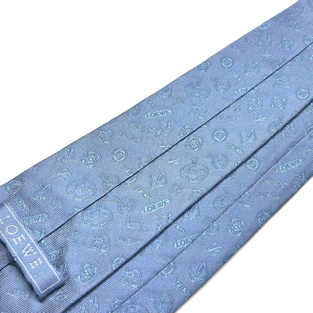 【未使用に近い✨】ロエベ ネクタイ ライトブルー ロゴ アナグラム 生地 高級