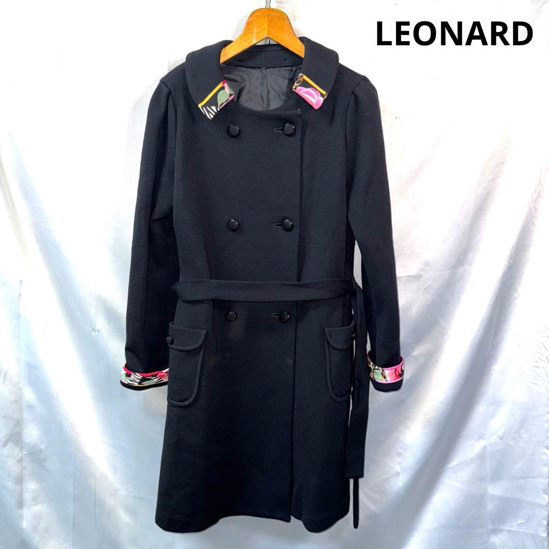 LEONARD レオナール　ニットコート 花柄　トリム　13　大きいサイズ 黒