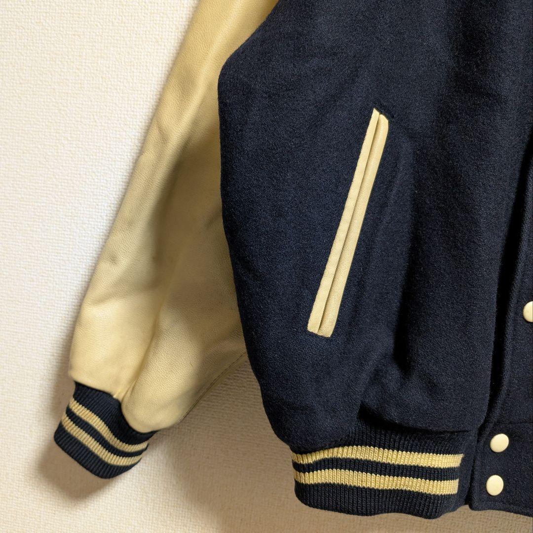 VAN JAC スタジャン ウール 袖レザー 本革 裏地キルティング