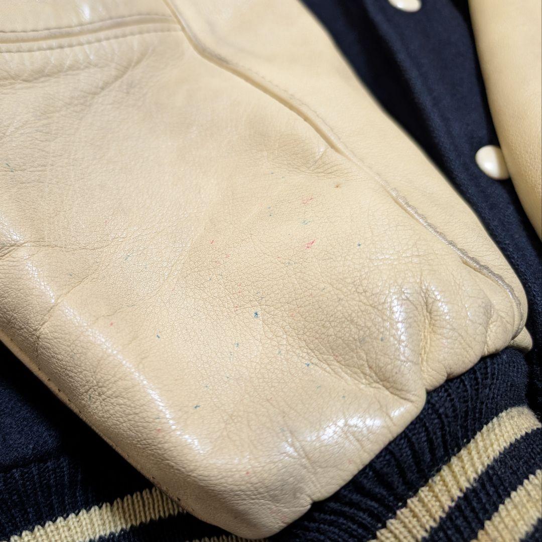 VAN JAC スタジャン ウール 袖レザー 本革 裏地キルティング