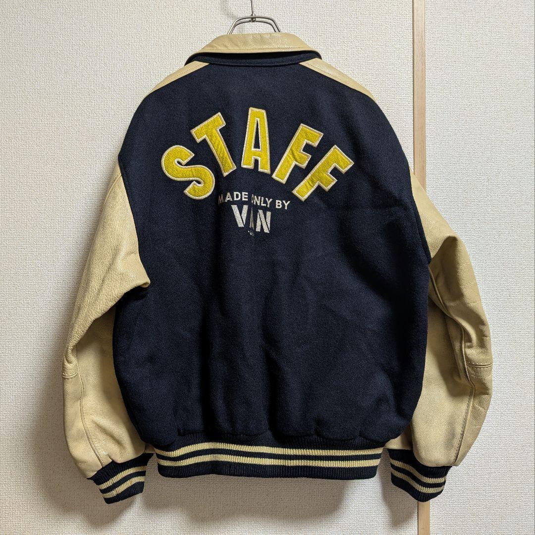 VAN JAC スタジャン ウール 袖レザー 本革 裏地キルティング