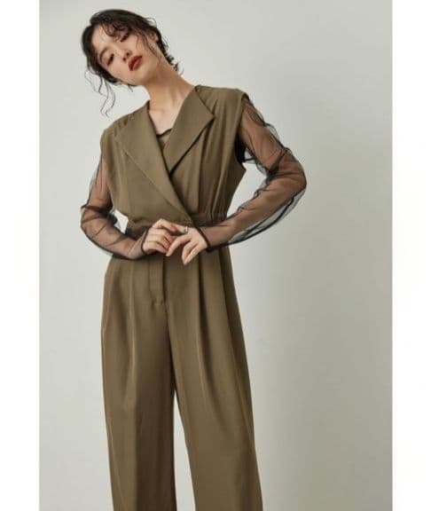 美品 niana ニアナ スタンドアウトカラーオールインパンツL 大きいゆったり