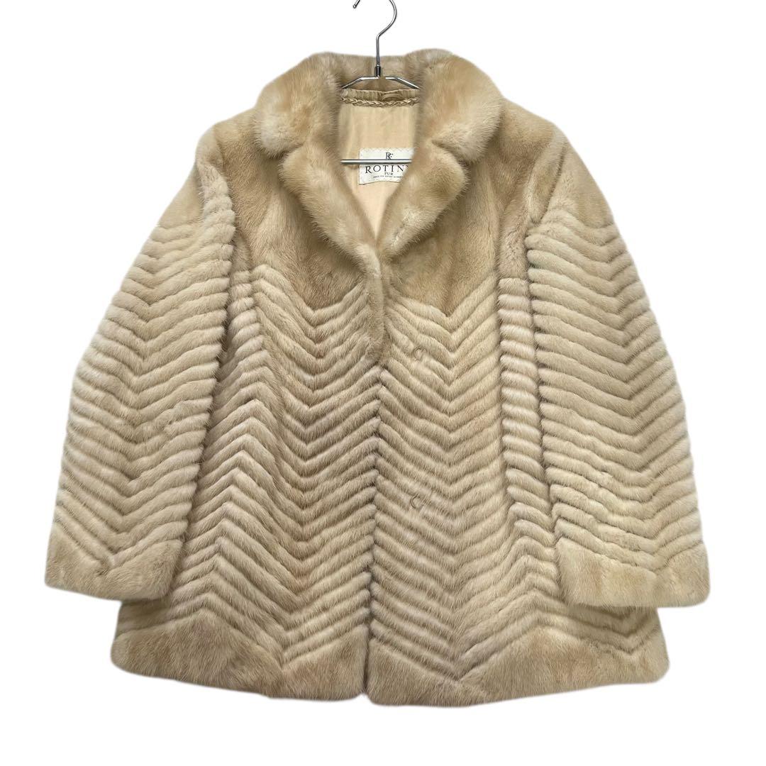 パステルミンク 毛皮コート シェブロン ヘリンボーン リアルファー 13号