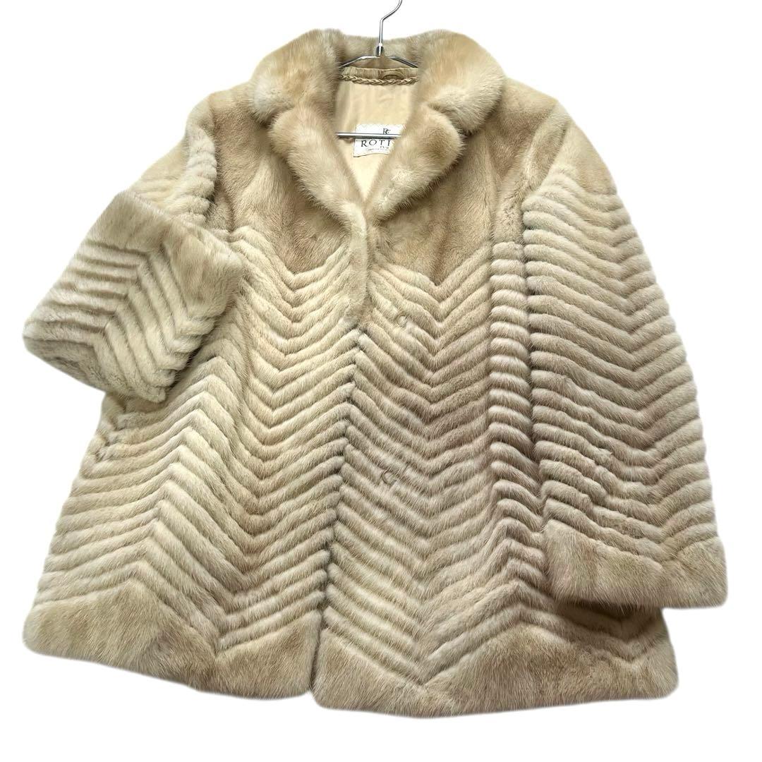 パステルミンク 毛皮コート シェブロン ヘリンボーン リアルファー 13号