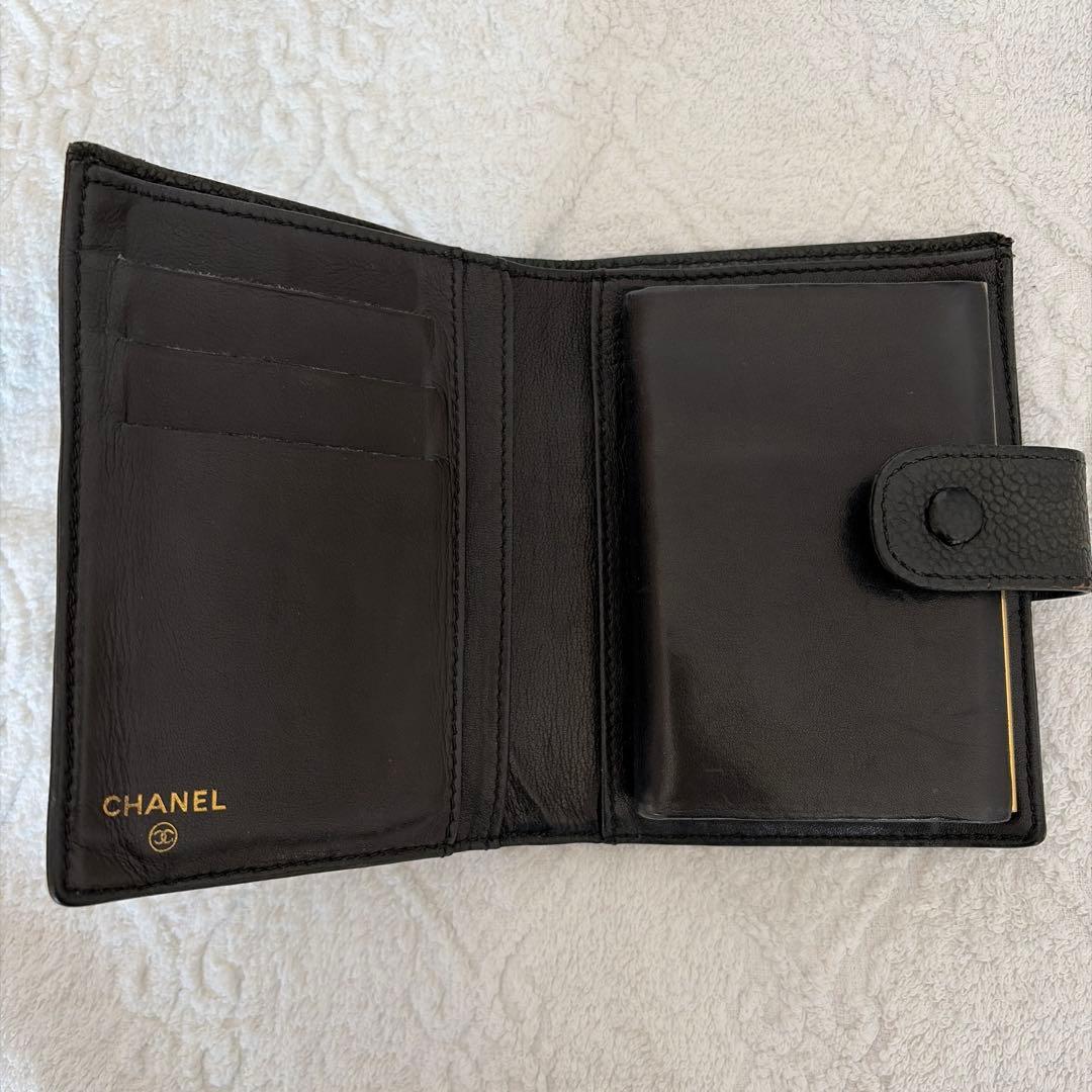 CHANEL キャビアスキンブラックレザー 二つ折り財布