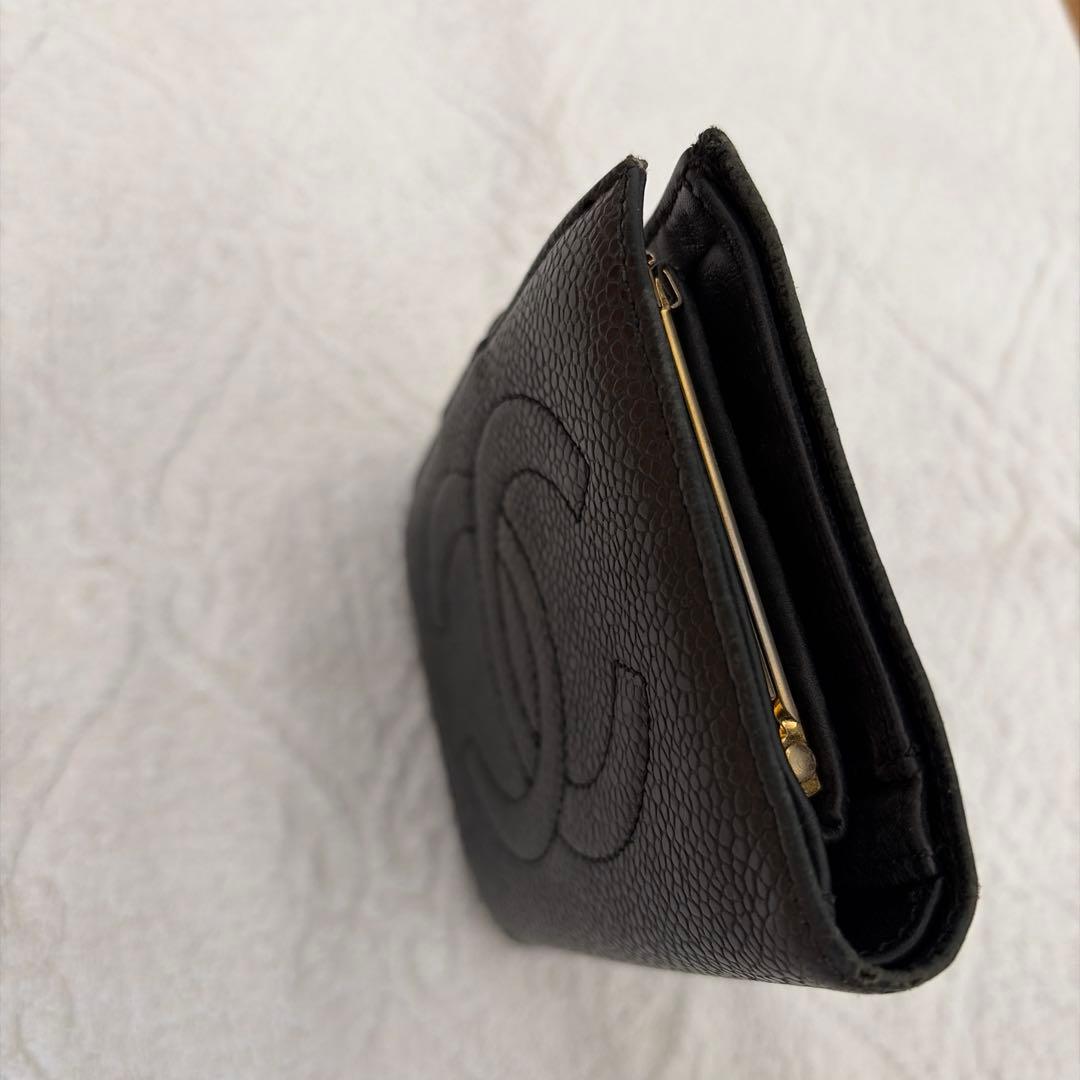 CHANEL キャビアスキンブラックレザー 二つ折り財布