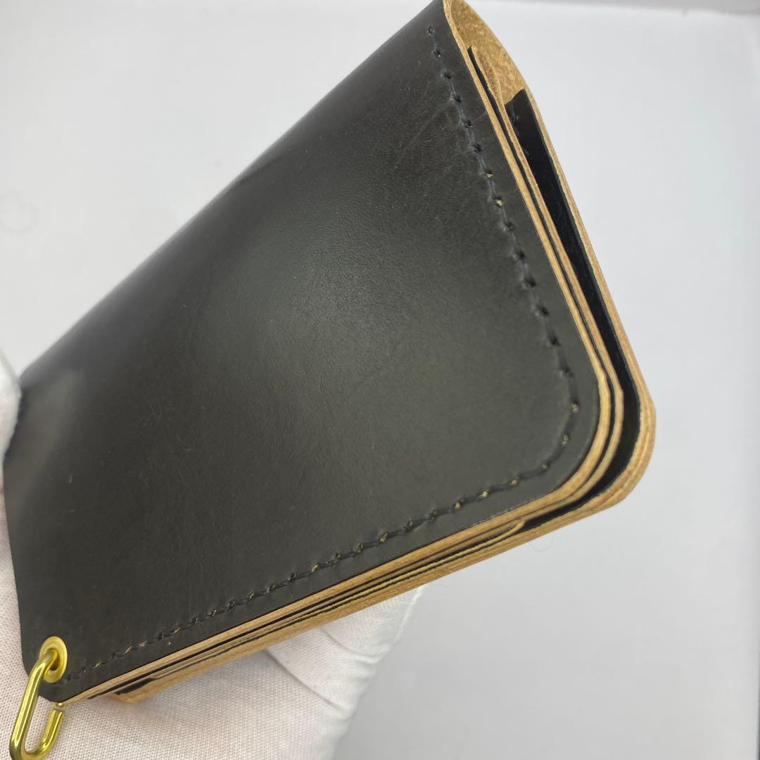 値下【無骨x上質 お札折らず収納】 丘染ブラック 手染ミドルトラッカーウォレット