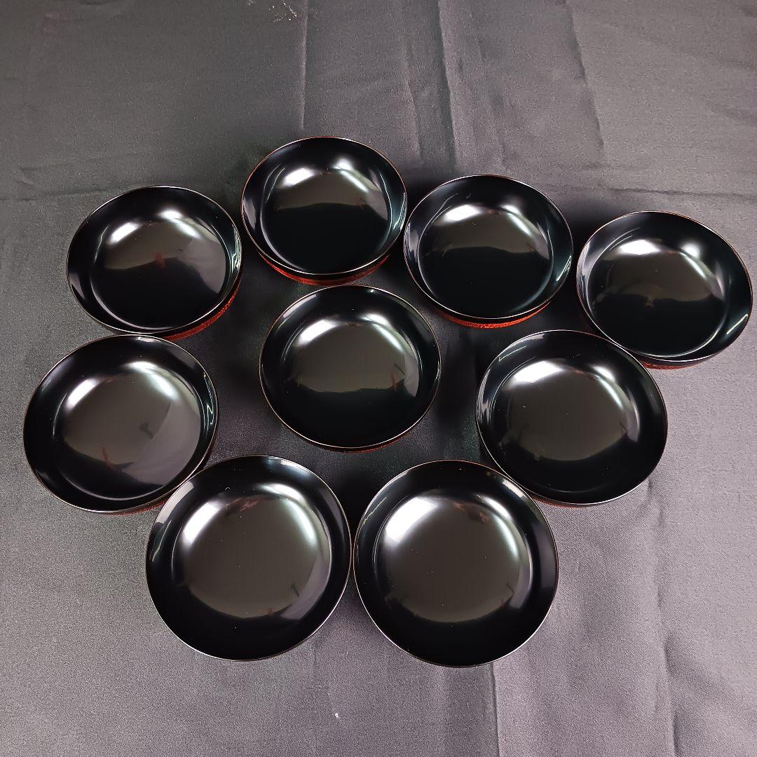 Y3112-1 漆器 貝づくし蒔絵 糸筋椀 9客 共箱