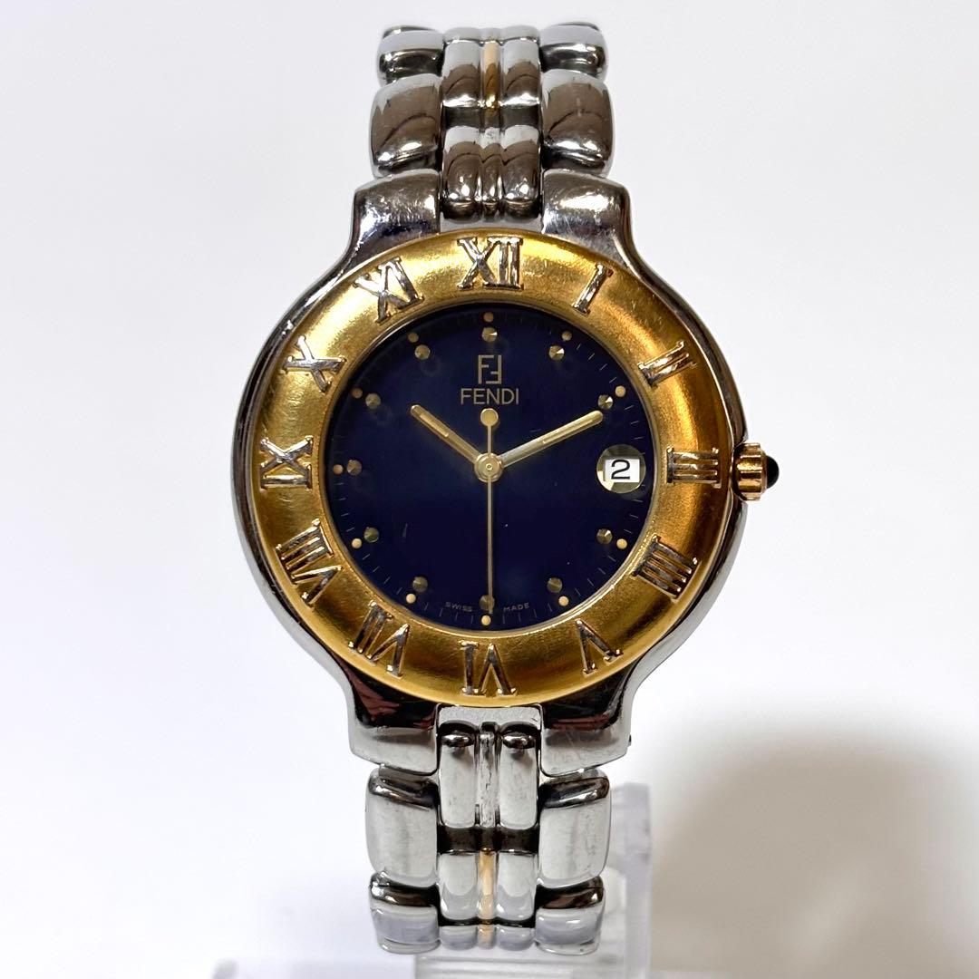稼働 FENDI 900G メンズ腕時計 デイト コンビカラー FFロゴ QZ