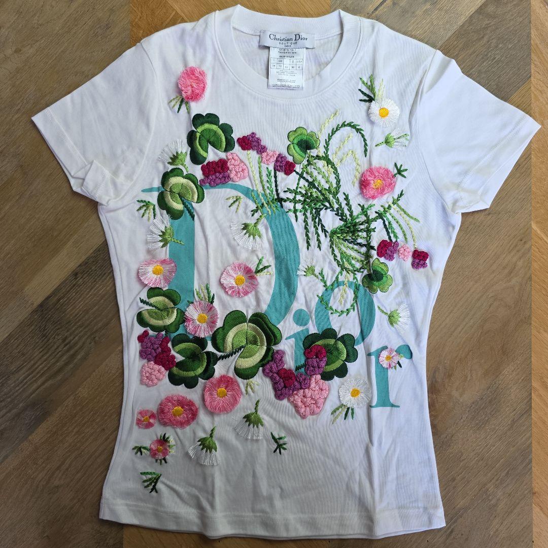 超希少　クリスチャンディオール♡花柄刺繍Tシャツ ロゴ　ガリアーノ期　y16