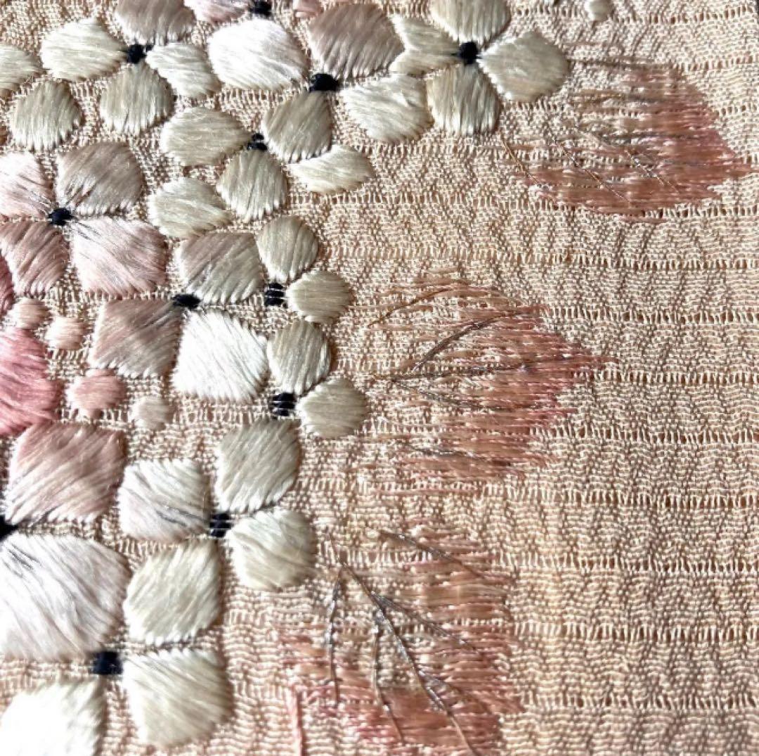 アンティーク夏の半衿 日本刺繍 紫陽花に舞う黒アゲハが素敵な絽縮緬の半衿