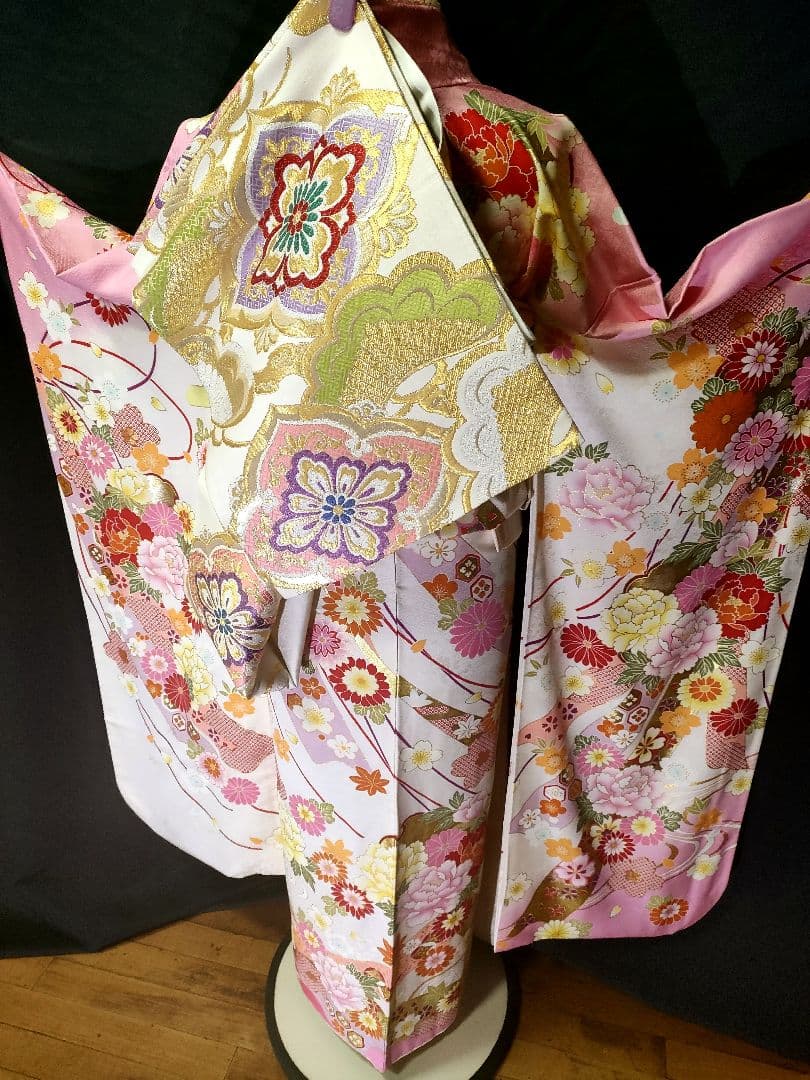 【新春大特価】クリーム×ピンク　可愛い　現代古典　振袖　その他セット