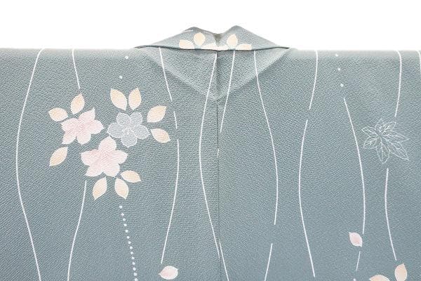 ★専用★未使用品 小紋 縮緬地 くすんだ青緑 立涌文身丈163cm 袷 お洒落