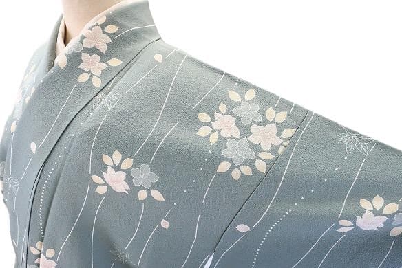 ★専用★未使用品 小紋 縮緬地 くすんだ青緑 立涌文身丈163cm 袷 お洒落