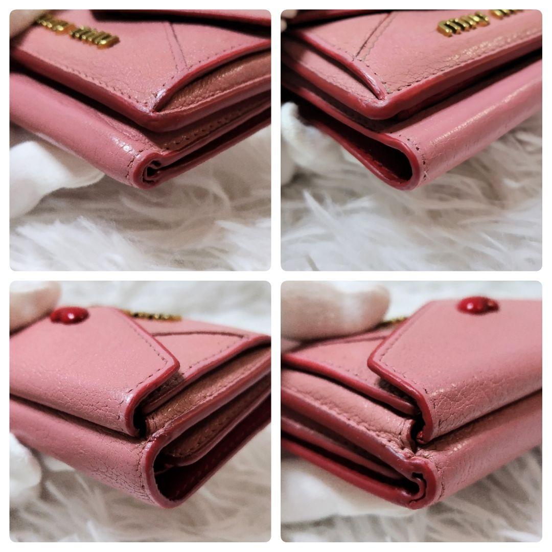 美品✨ミュウミュウ◇ラブレター三つ折り財布　マドラスレザーゴールド金具ピンク