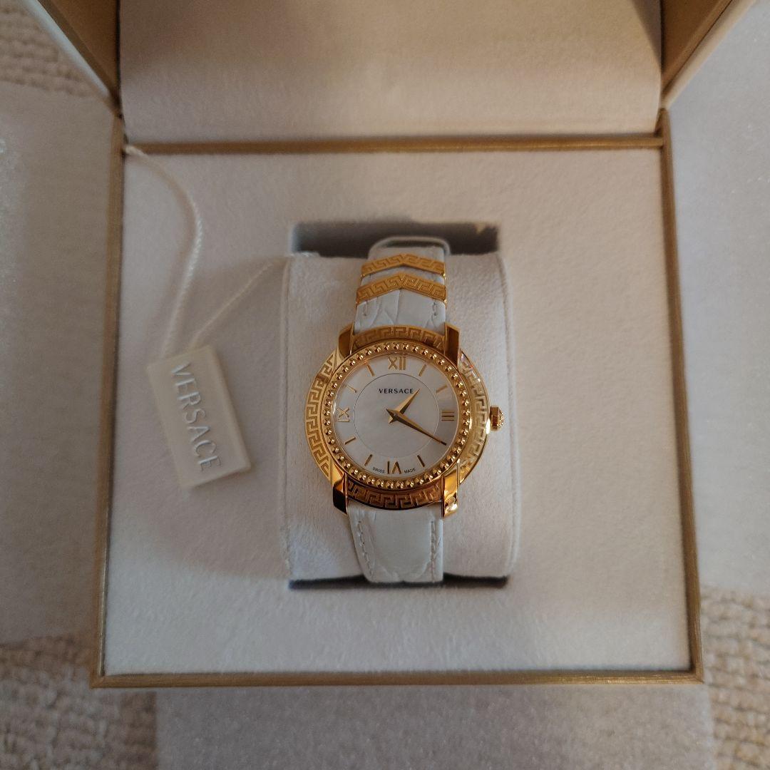 VERSACE アナログクォーツ腕時計 ホワイト/ゴールド