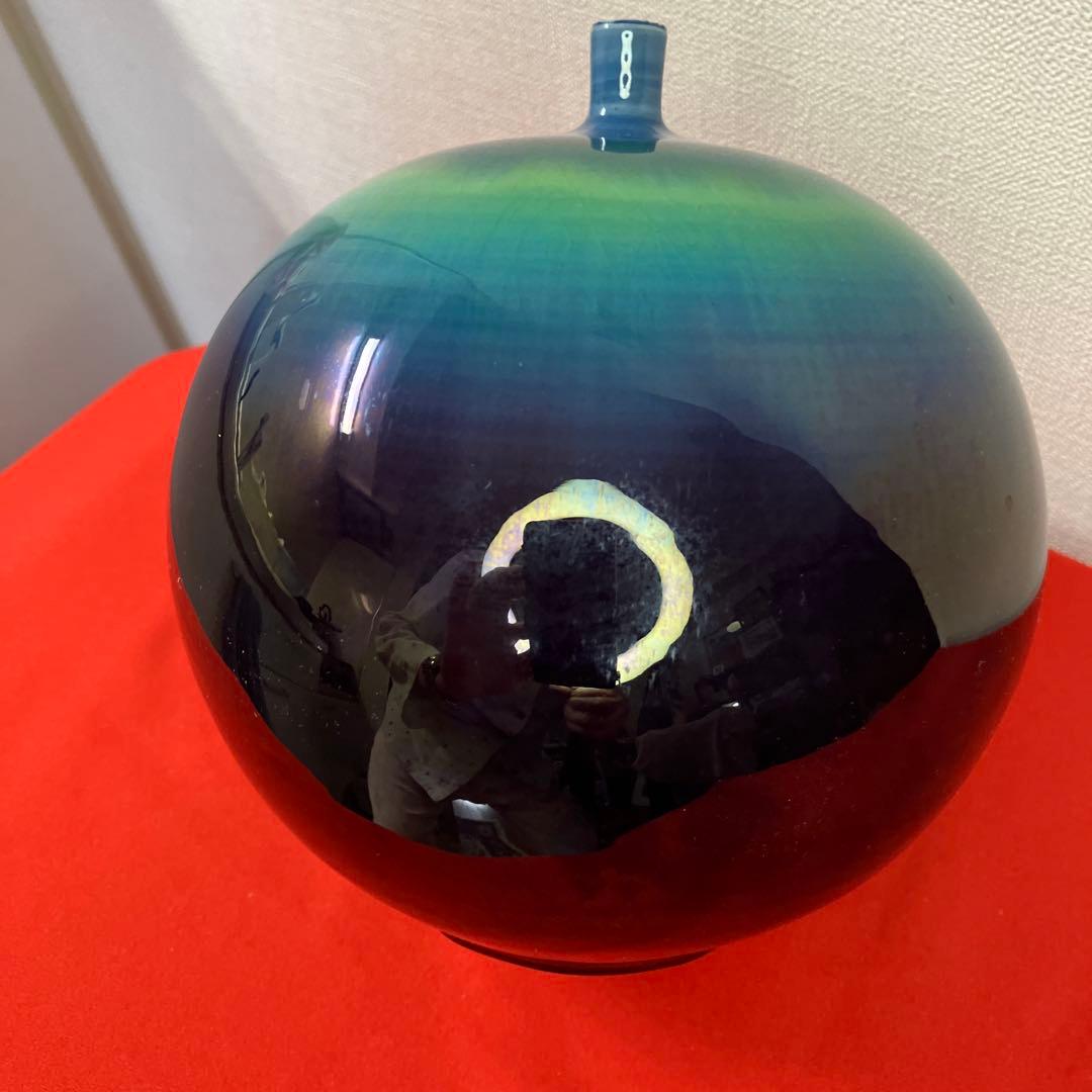 人間国宝.三代徳田八十吉 　碧明耀彩雲　花瓶.花生