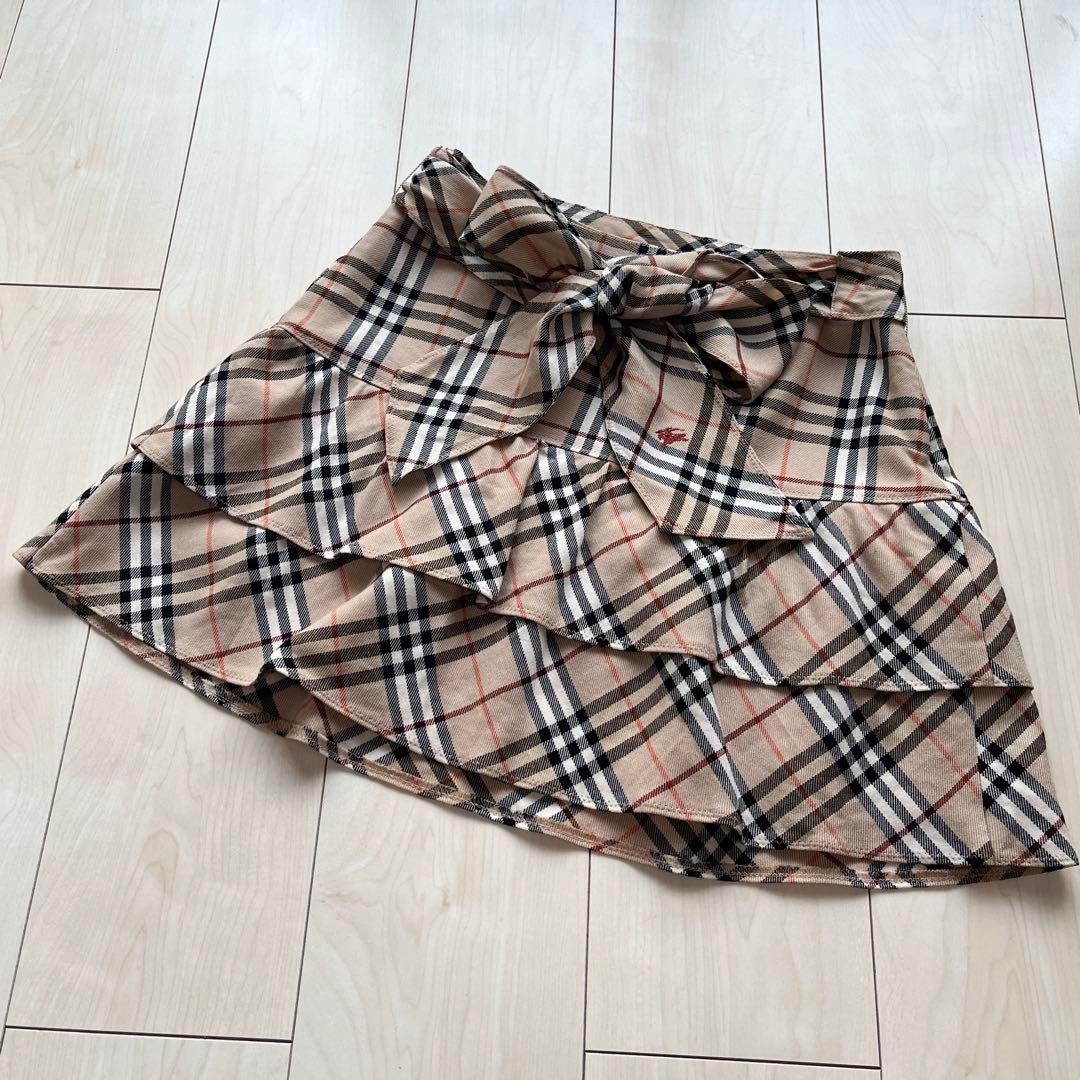 Y2Kバーバリーブルーレーベル ノバチェック ティアード フリル ミニ スカート