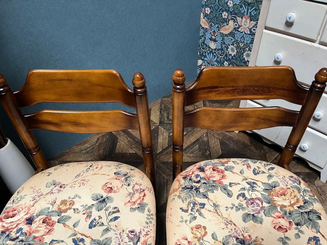 カリモク ダイニングチェア ② 花柄 椅子 セット インテリア 昭和レトロ