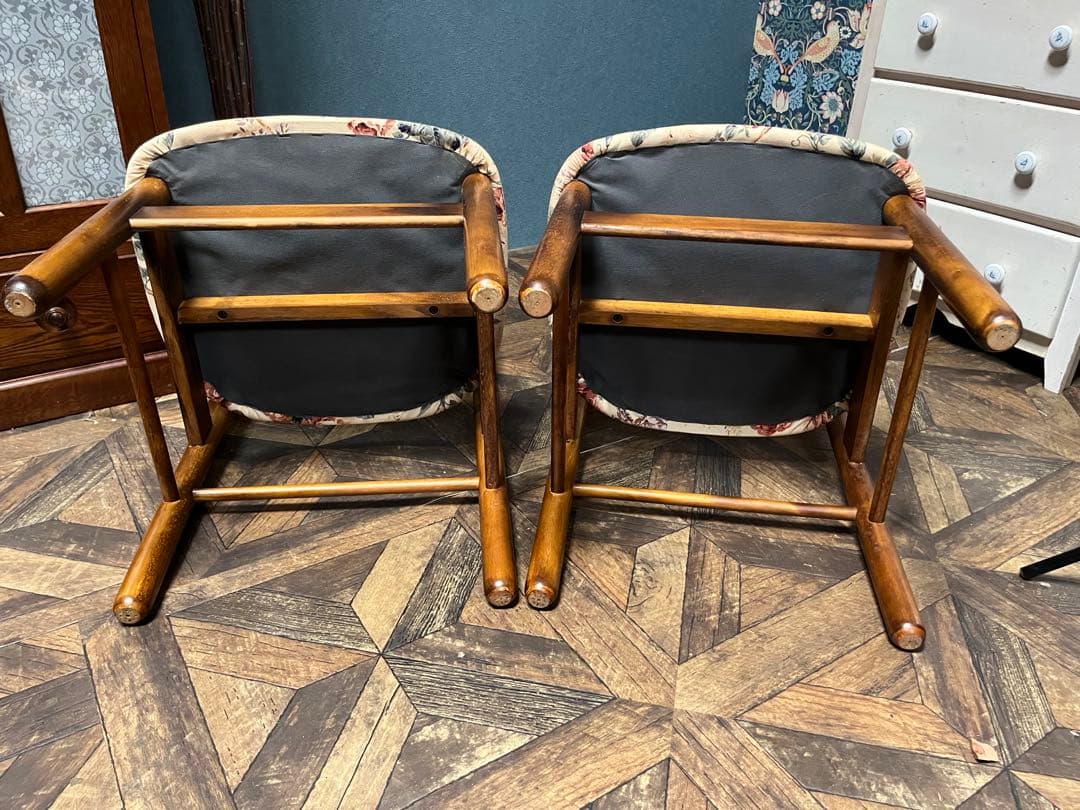 カリモク ダイニングチェア ② 花柄 椅子 セット インテリア 昭和レトロ