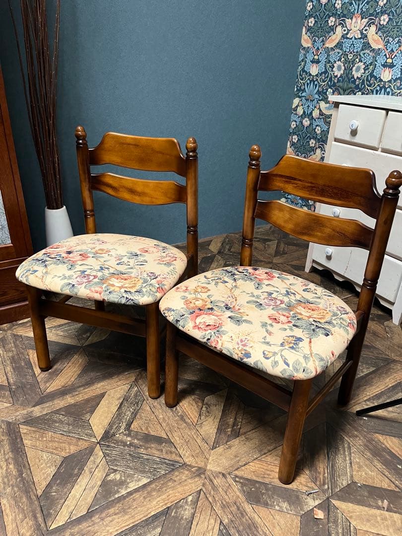 カリモク ダイニングチェア ② 花柄 椅子 セット インテリア 昭和レトロ