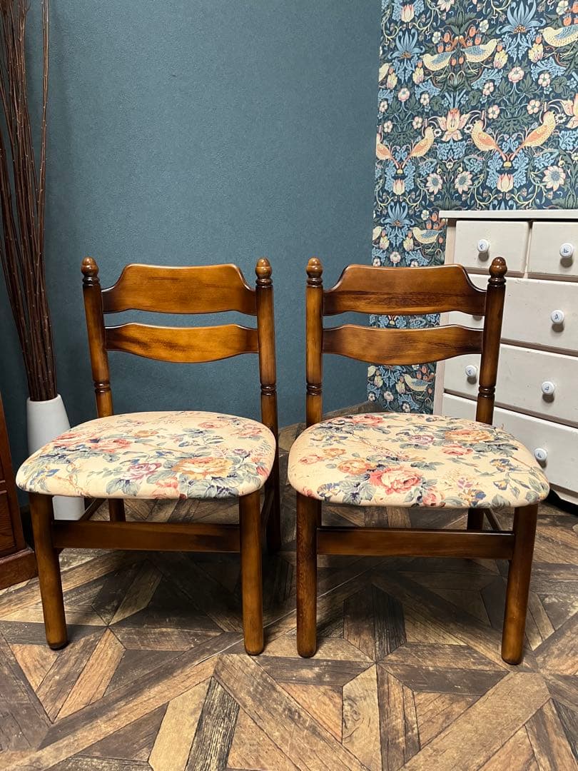カリモク ダイニングチェア ② 花柄 椅子 セット インテリア 昭和レトロ