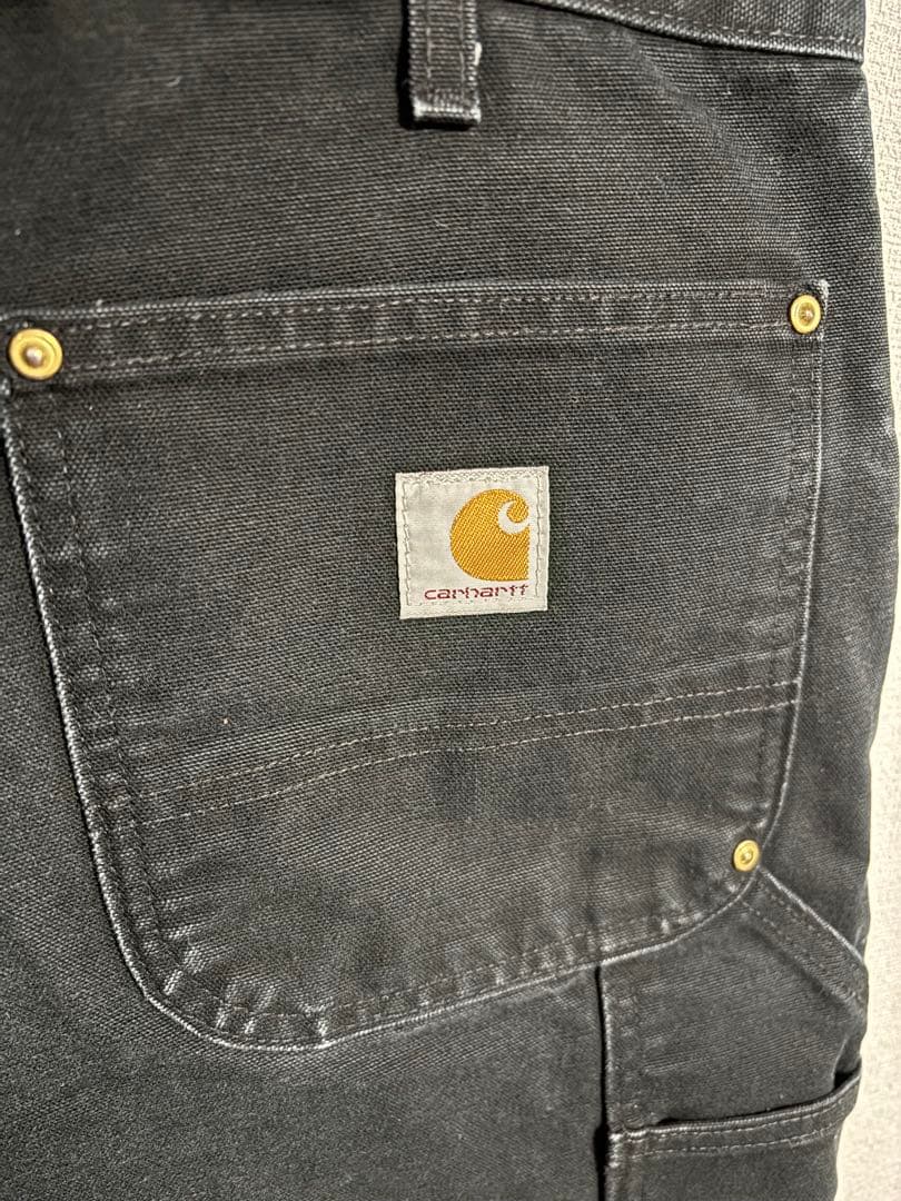 カーハート　ダック生地　ダブルニーブラックパンツ