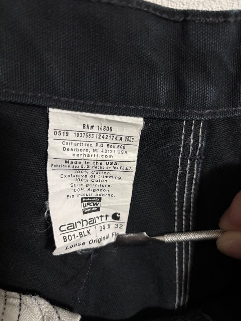 カーハート　ダック生地　ダブルニーブラックパンツ