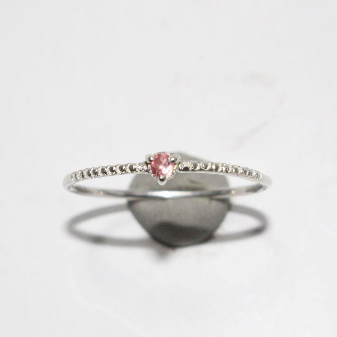 レア！淡いローズピンクの輝きベイリネナイト細身ミル打ちシルバーリング約11.5号