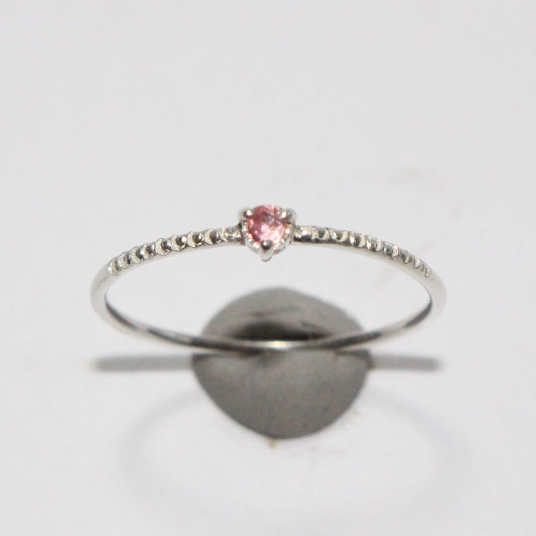 レア！淡いローズピンクの輝きベイリネナイト細身ミル打ちシルバーリング約11.5号