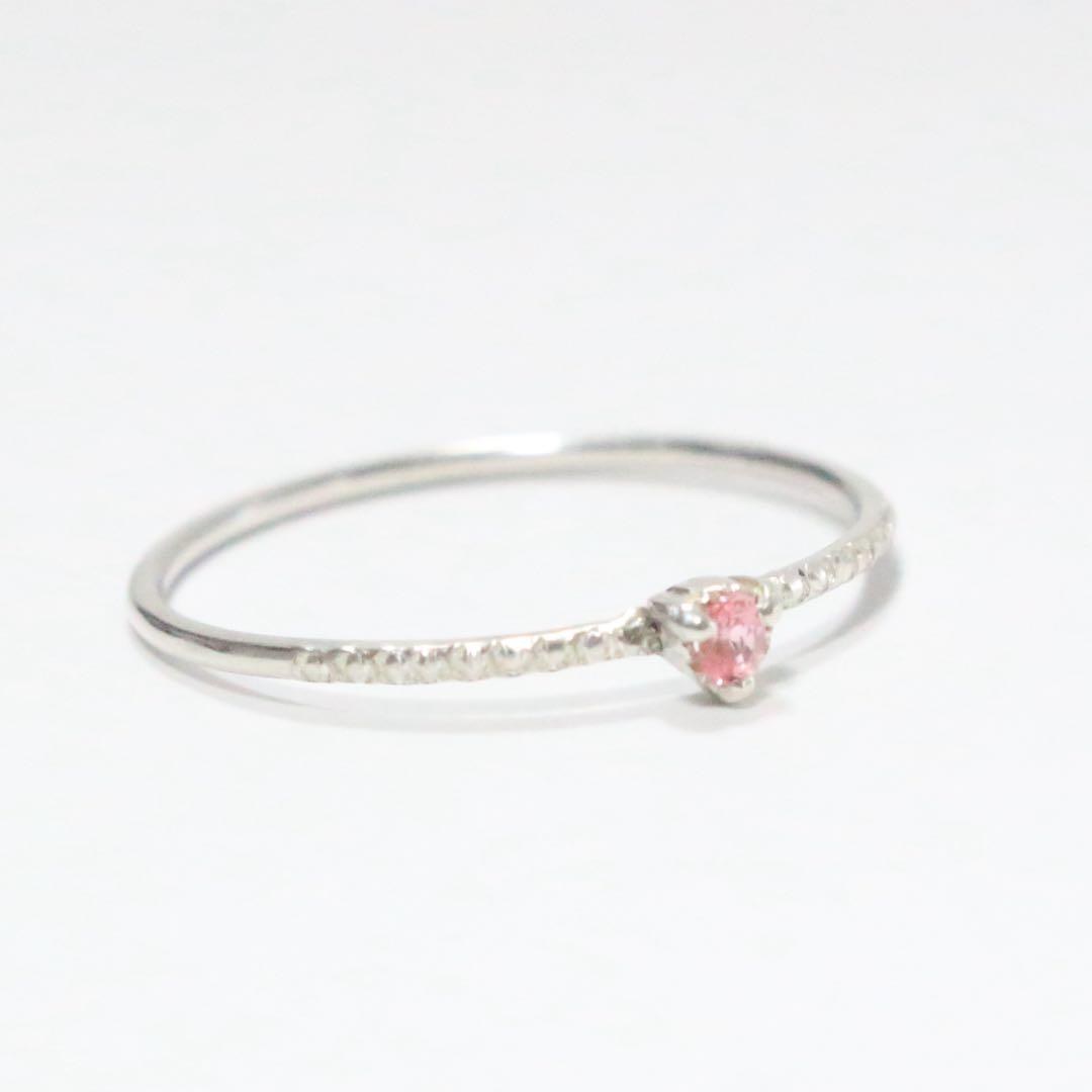 レア！淡いローズピンクの輝きベイリネナイト細身ミル打ちシルバーリング約11.5号