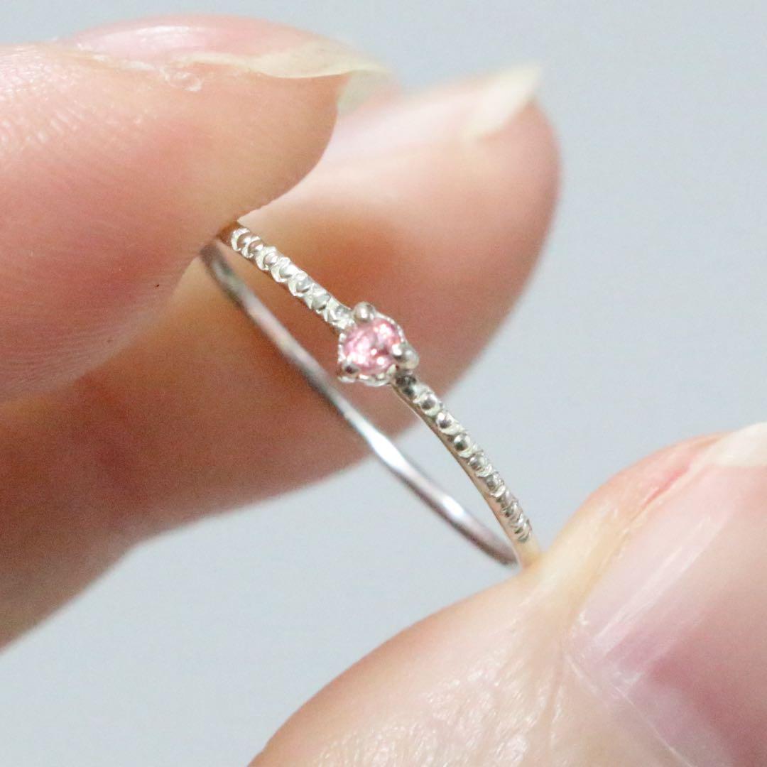 レア！淡いローズピンクの輝きベイリネナイト細身ミル打ちシルバーリング約11.5号