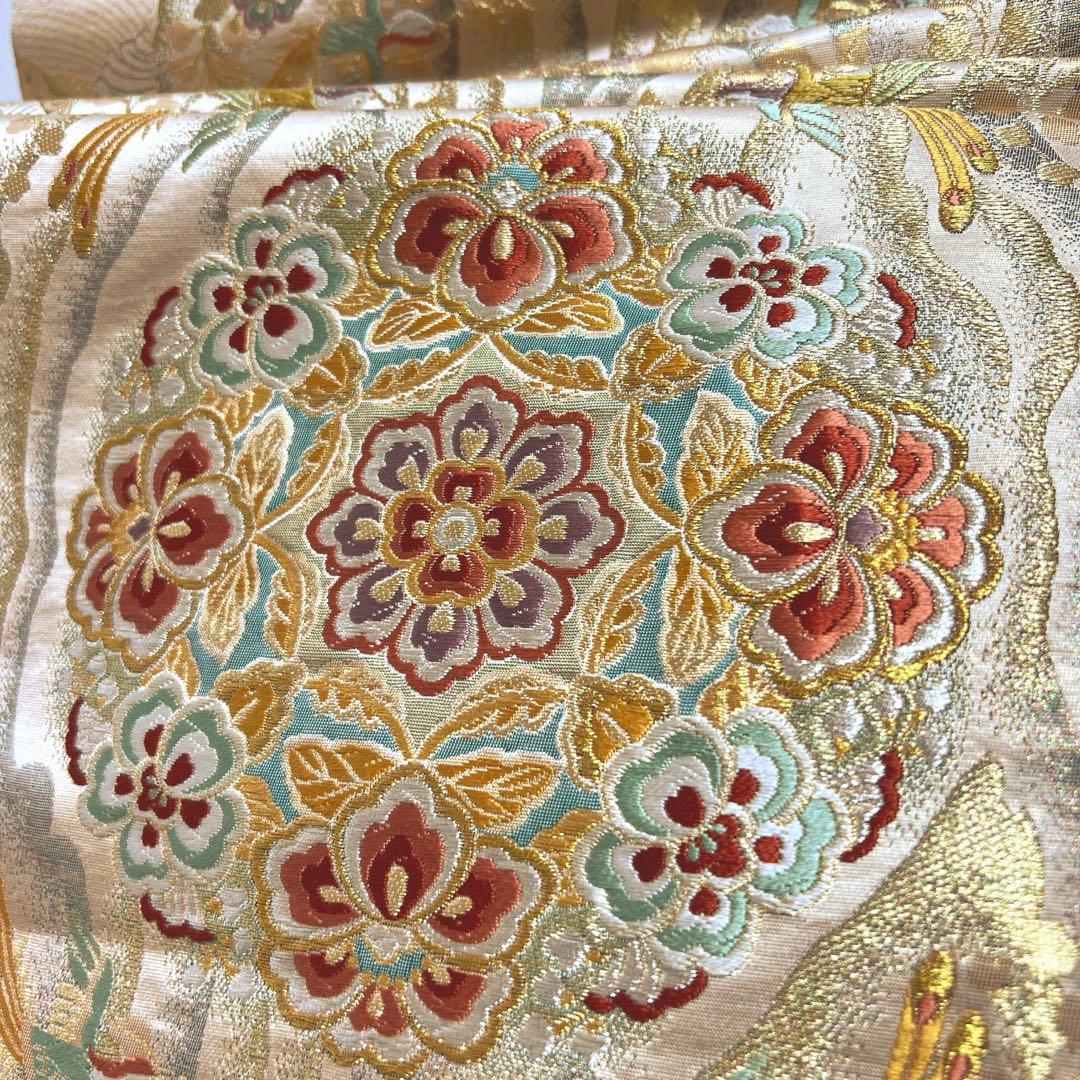 446 振袖フルセット 正絹 岩田専太郎 金彩 駒刺繍 絞り クリーム 青 紫