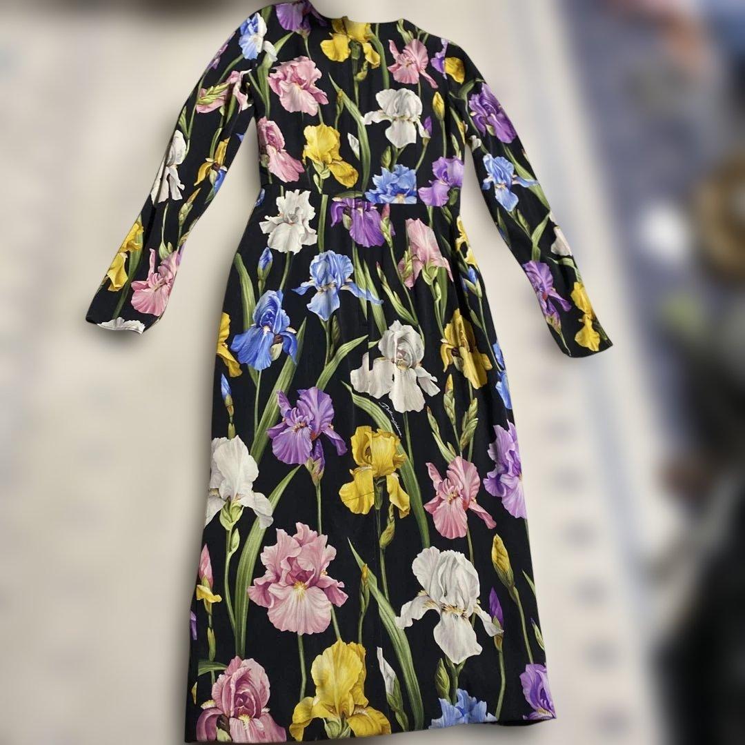 DOLCE &GABBANA アイリス花柄 長袖ロングドレス イタリア製