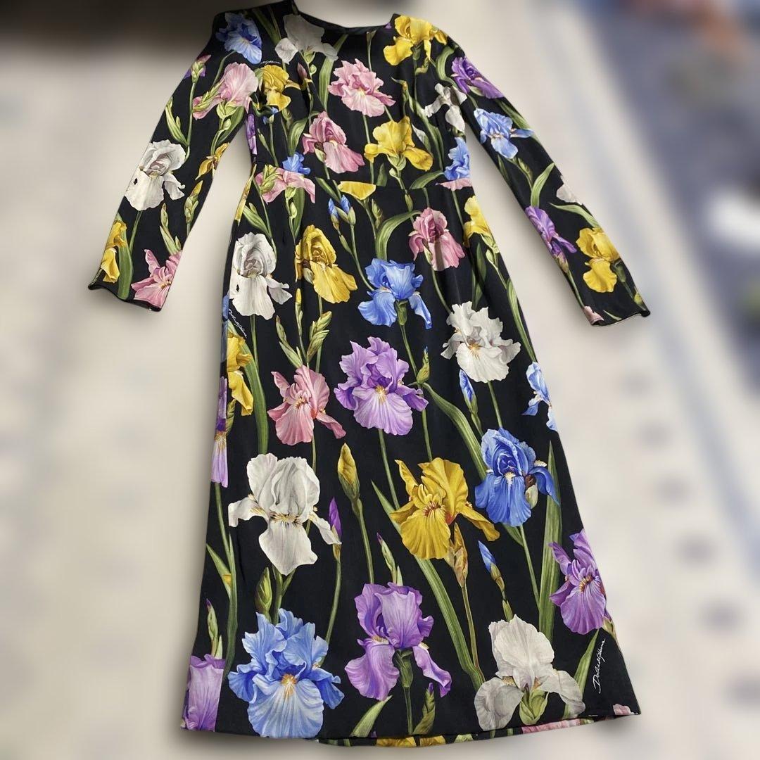 DOLCE &GABBANA アイリス花柄 長袖ロングドレス イタリア製