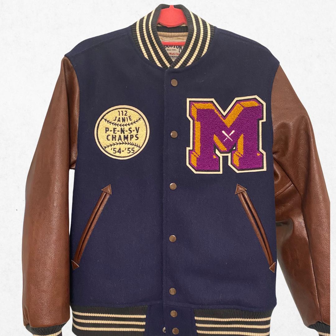 【専用】HOUSTON スタジャン メルトン×レザー Mサイズ 美品 ネイビー