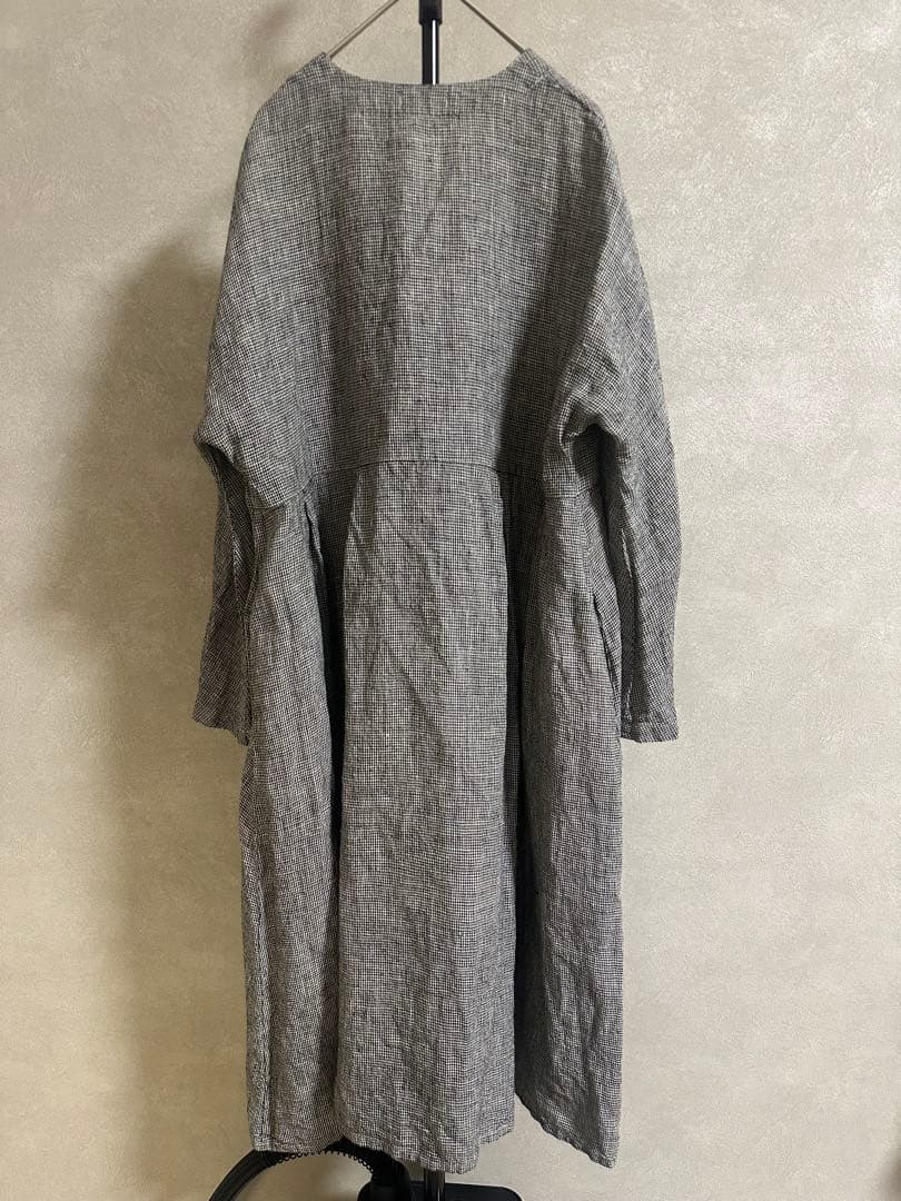 美品 fog linen work リネン千鳥ロングワンピース