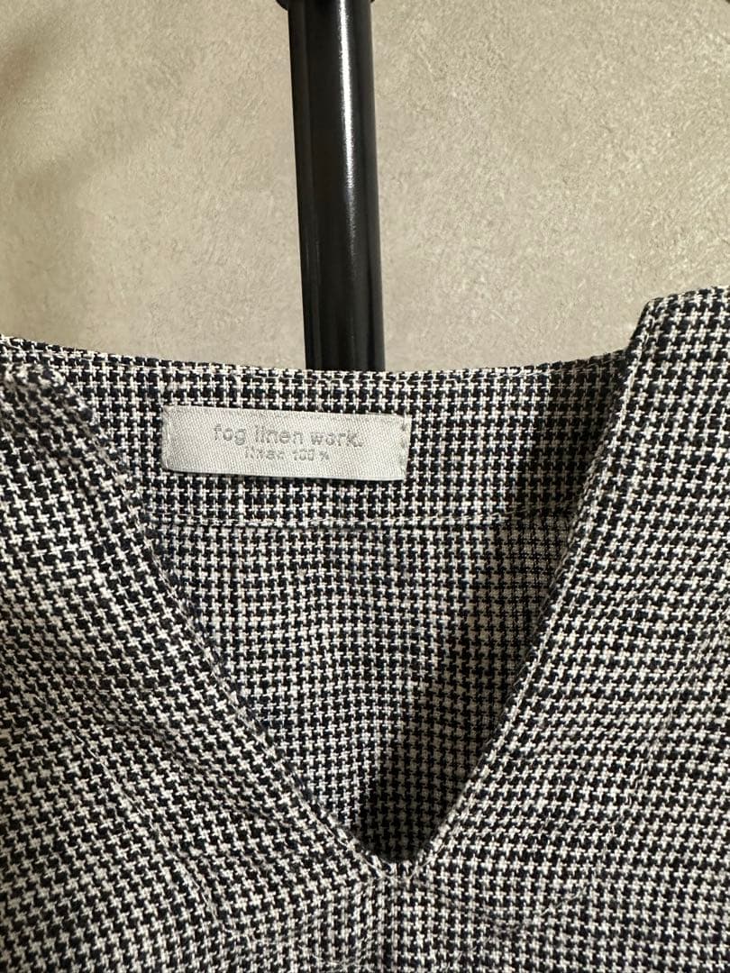 美品 fog linen work リネン千鳥ロングワンピース