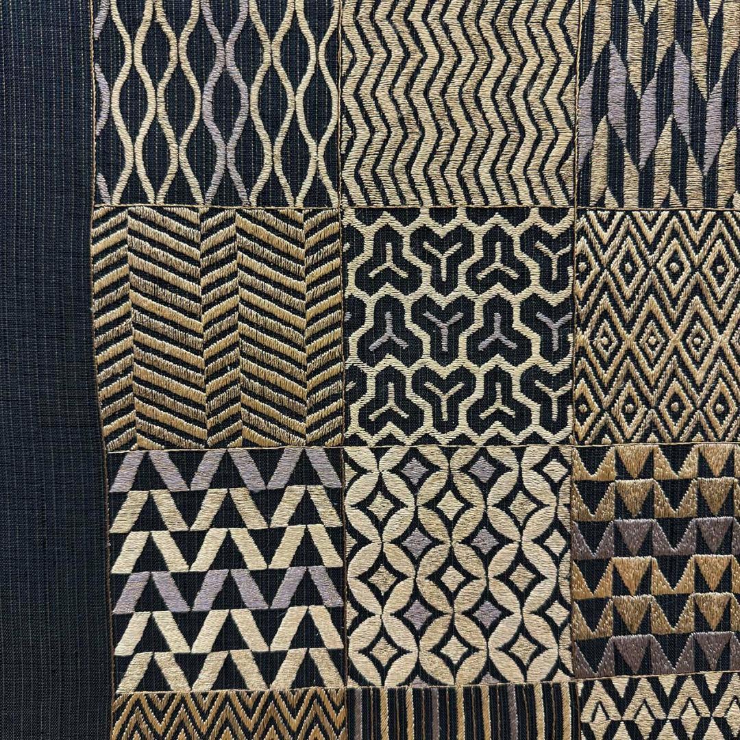 きものヱビス■ 帯 京都 名門 西陣 勝山織物 かつやま 手織り 正絹 紬 黒地