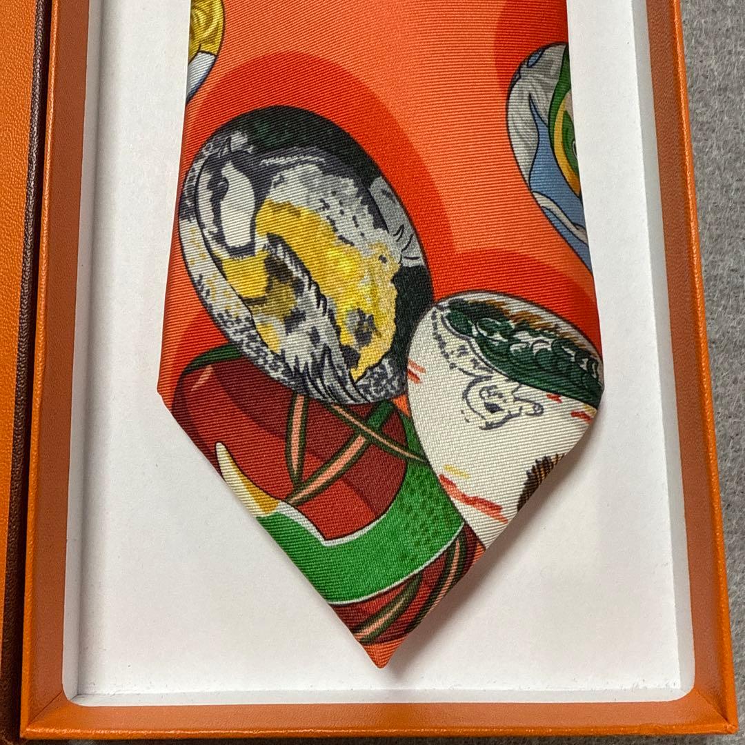 未使用　エルメス　ネクタイ　オレンジ　スカーフ柄　総柄　派手　結婚式