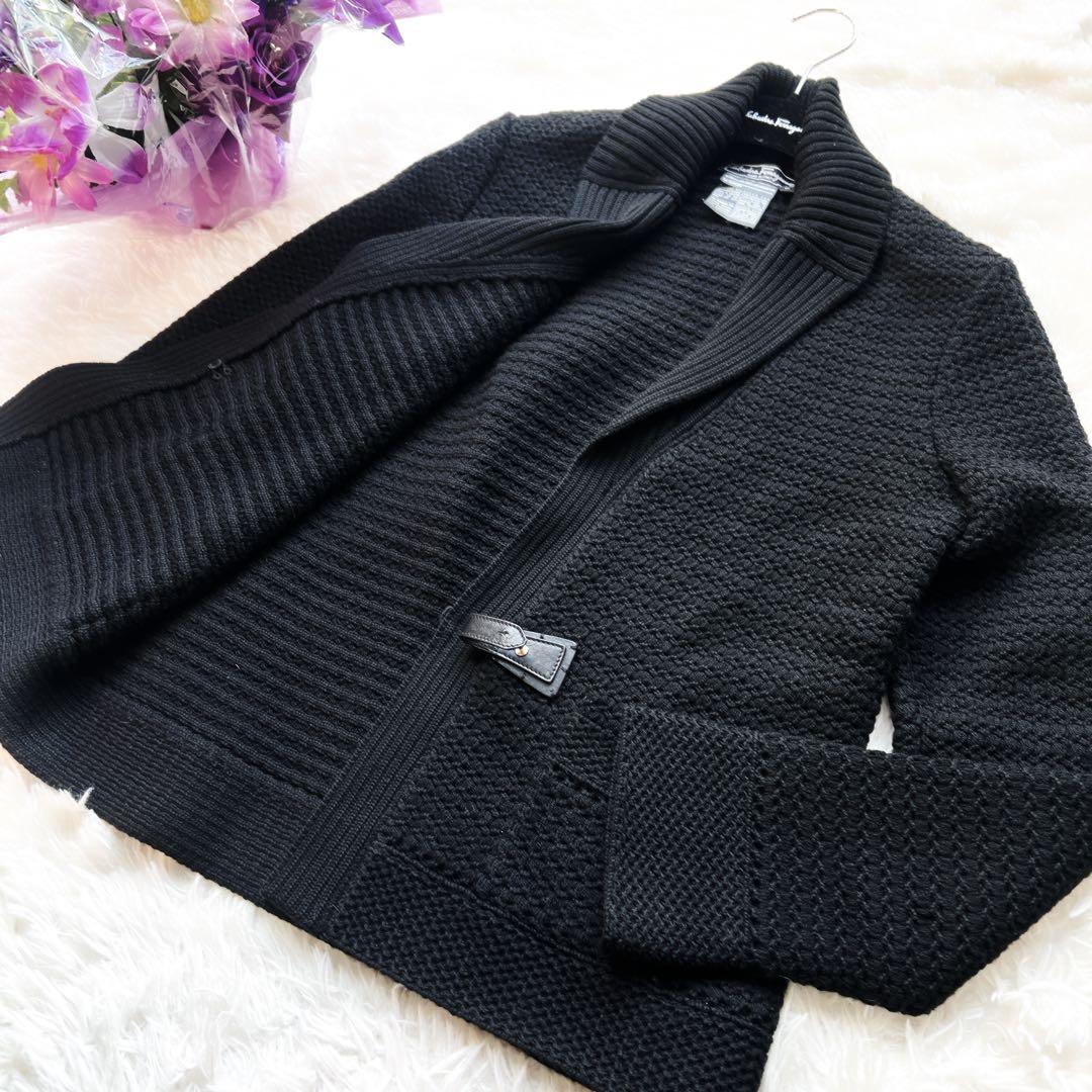 美品　サルバトーレフェラガモ ウール　本革　ニット　ジャケット　ガンチーニ