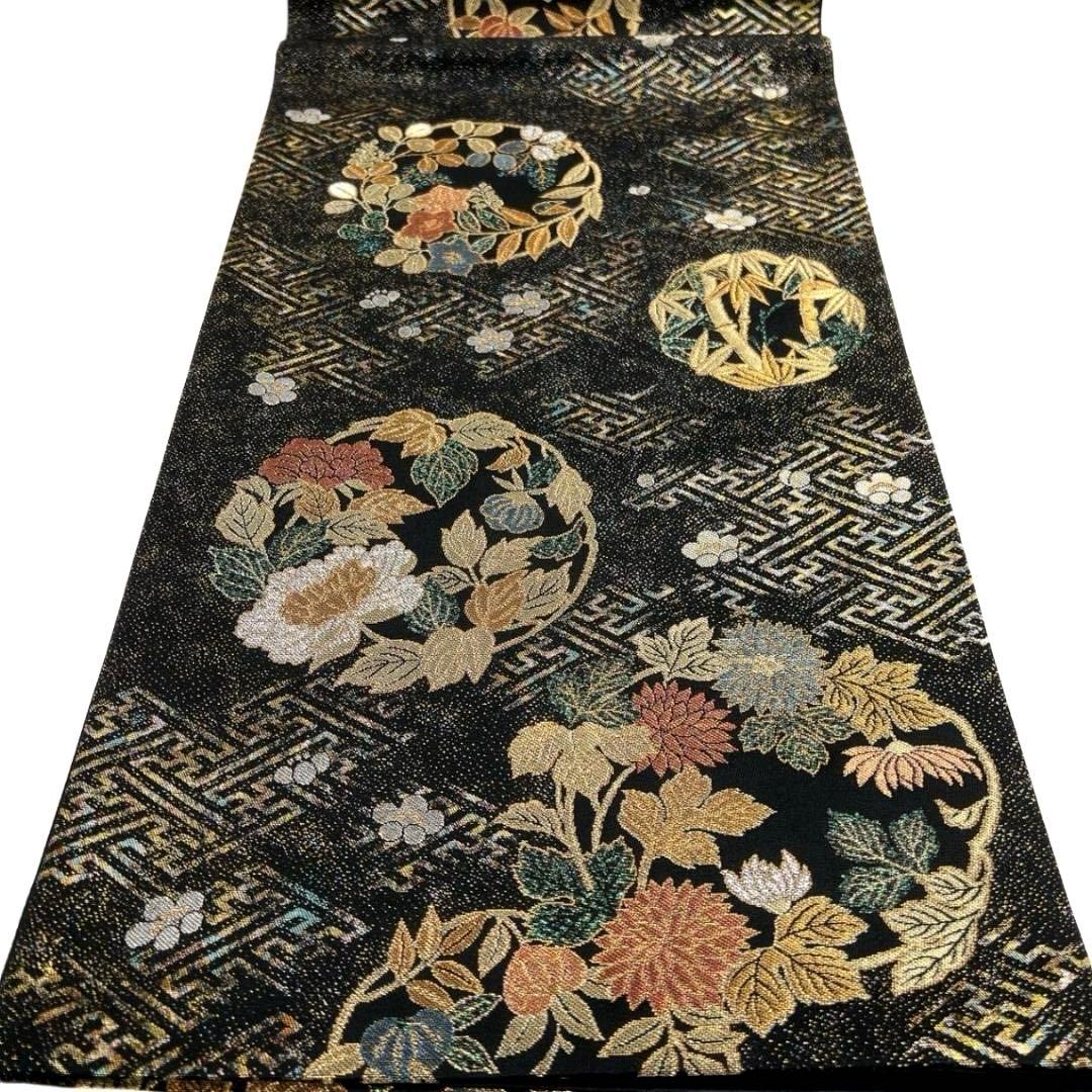 未着用　螺鈿細工　紗綾形　花紋　花模様　袋帯　着物　032a p