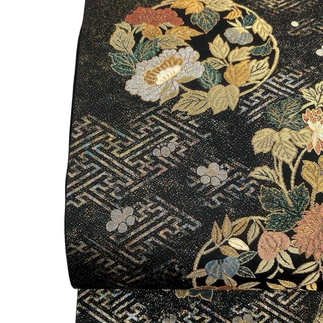 未着用　螺鈿細工　紗綾形　花紋　花模様　袋帯　着物　032a p