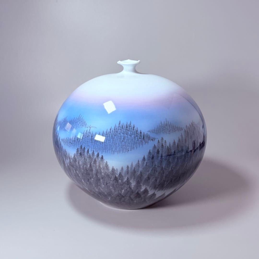 藤井朱明　「朝日」　陰刻銘　高23.7cm　名品　朱明窯　日展入選多数　本物