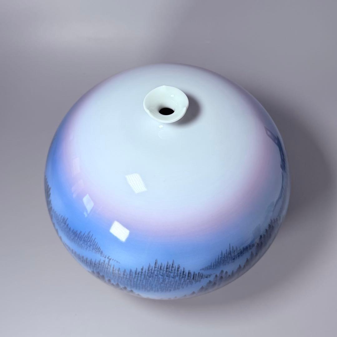 藤井朱明　「朝日」　陰刻銘　高23.7cm　名品　朱明窯　日展入選多数　本物