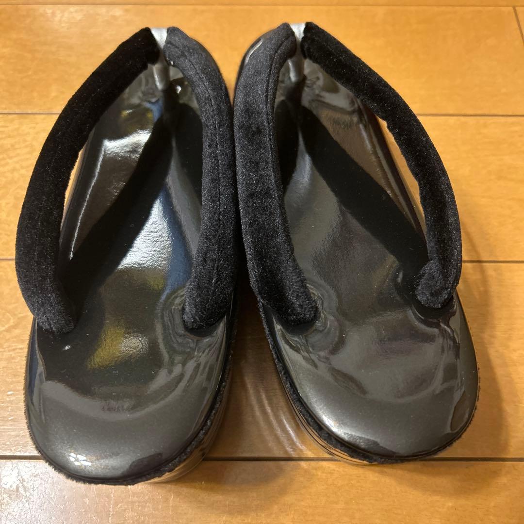 ブラック花柄和装用バッグと下駄セット