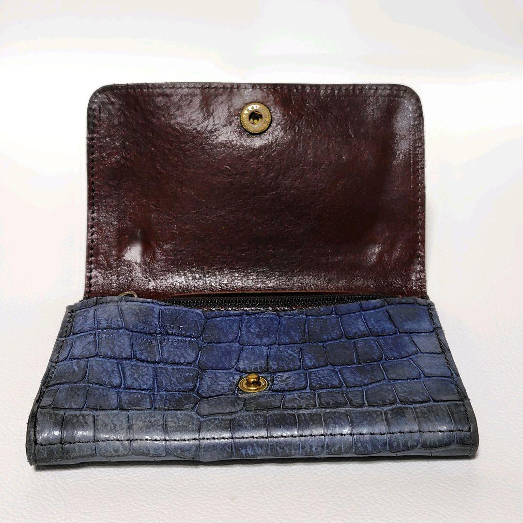 イルビゾンテ　折り財布　ブルー　クロコ型押し　金ボタン　ユニセックス