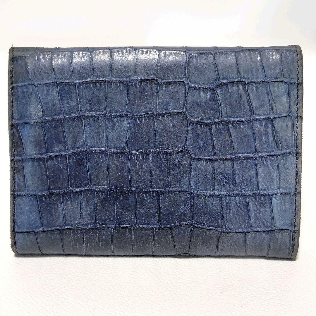 イルビゾンテ　折り財布　ブルー　クロコ型押し　金ボタン　ユニセックス